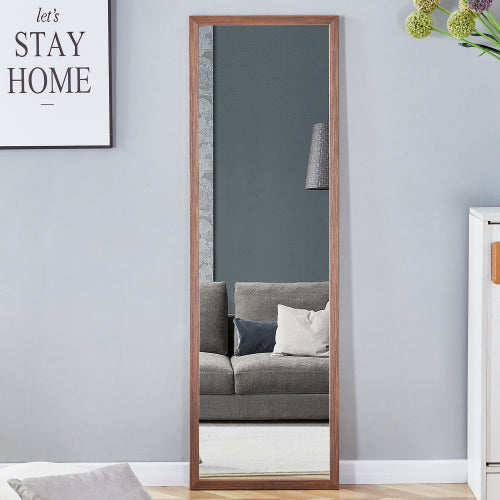 Third generation packaging upgrade, thickened border, brown wood grain solid wood frame full length mirror, dressing mirror, bedroom entrance, decorative mirror, and floor standing mirror. 57.9"*18.1"