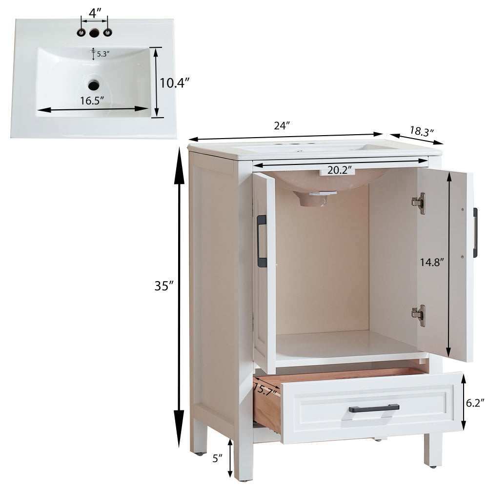 Fully Assembled 24'' Freestanding Single Bathroom Vanity with Top