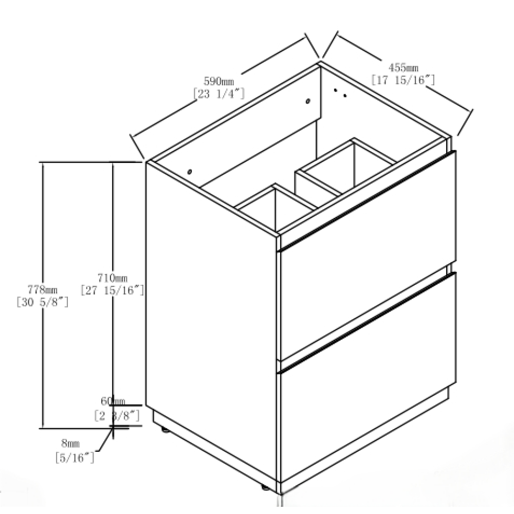 24" Bathroom Vanity with Double drawer, Freestanding Bathroom Cabinet,Engineering Wood,Oak(Only Vanity Without Top)