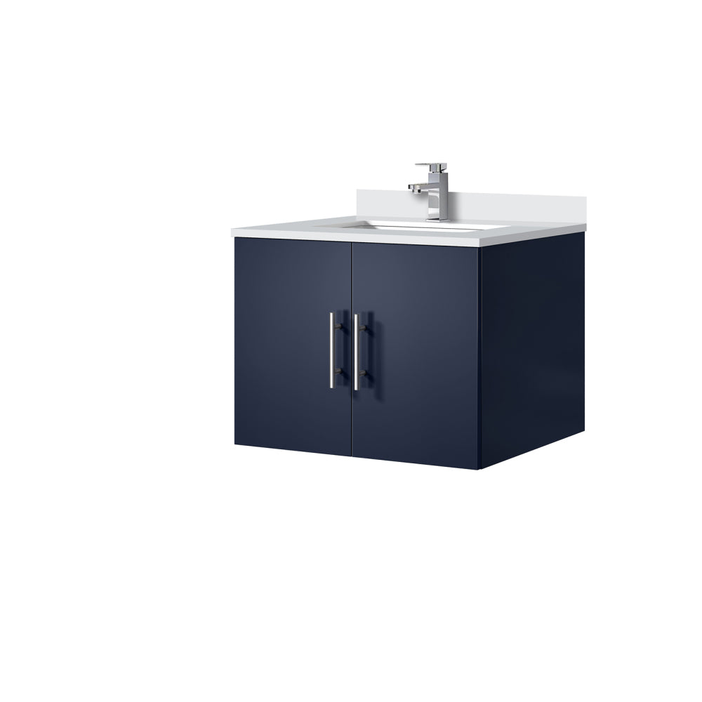 Navy Blue Bath Vanity 24 in. W x 22 in. D, White Quartz Top, and Faucet Set