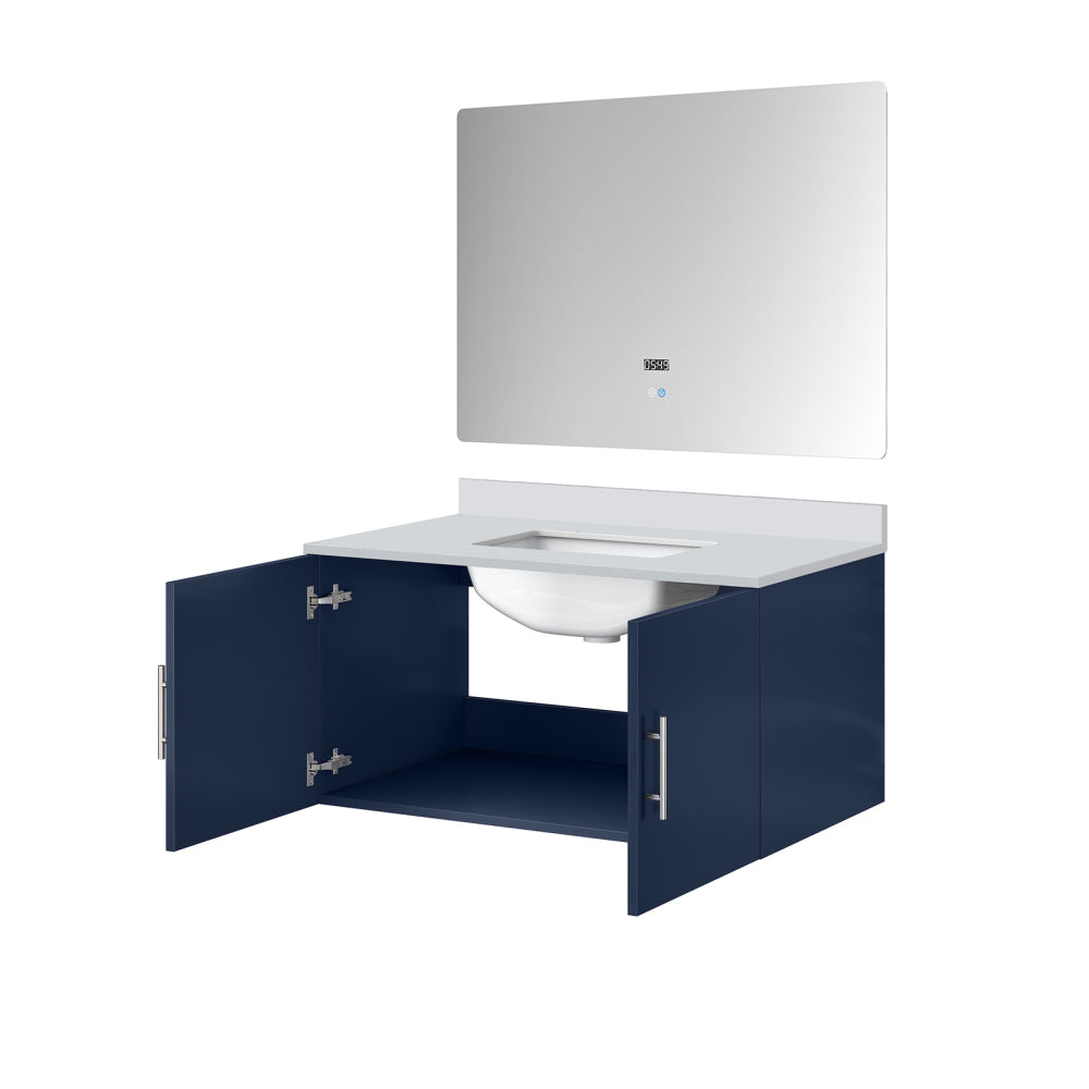 Navy Blue Bath Vanity 36 in. W x 22 in. D, White Quartz Top, and 36 in. LED Mirror