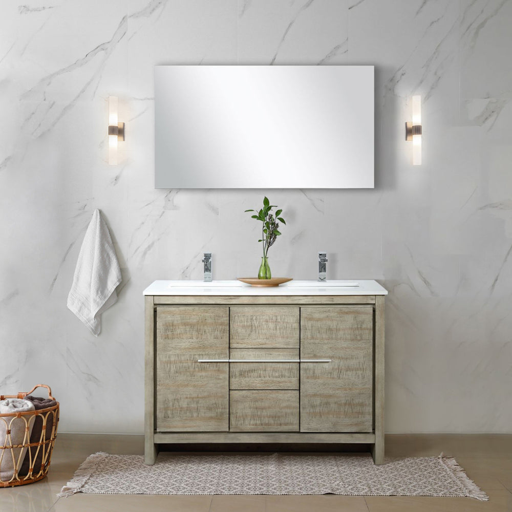 White Double Bath Vanity 48 in. W x 20 in. D, White Quartz Top, Chrome Faucet Set and 43 in. Mirror