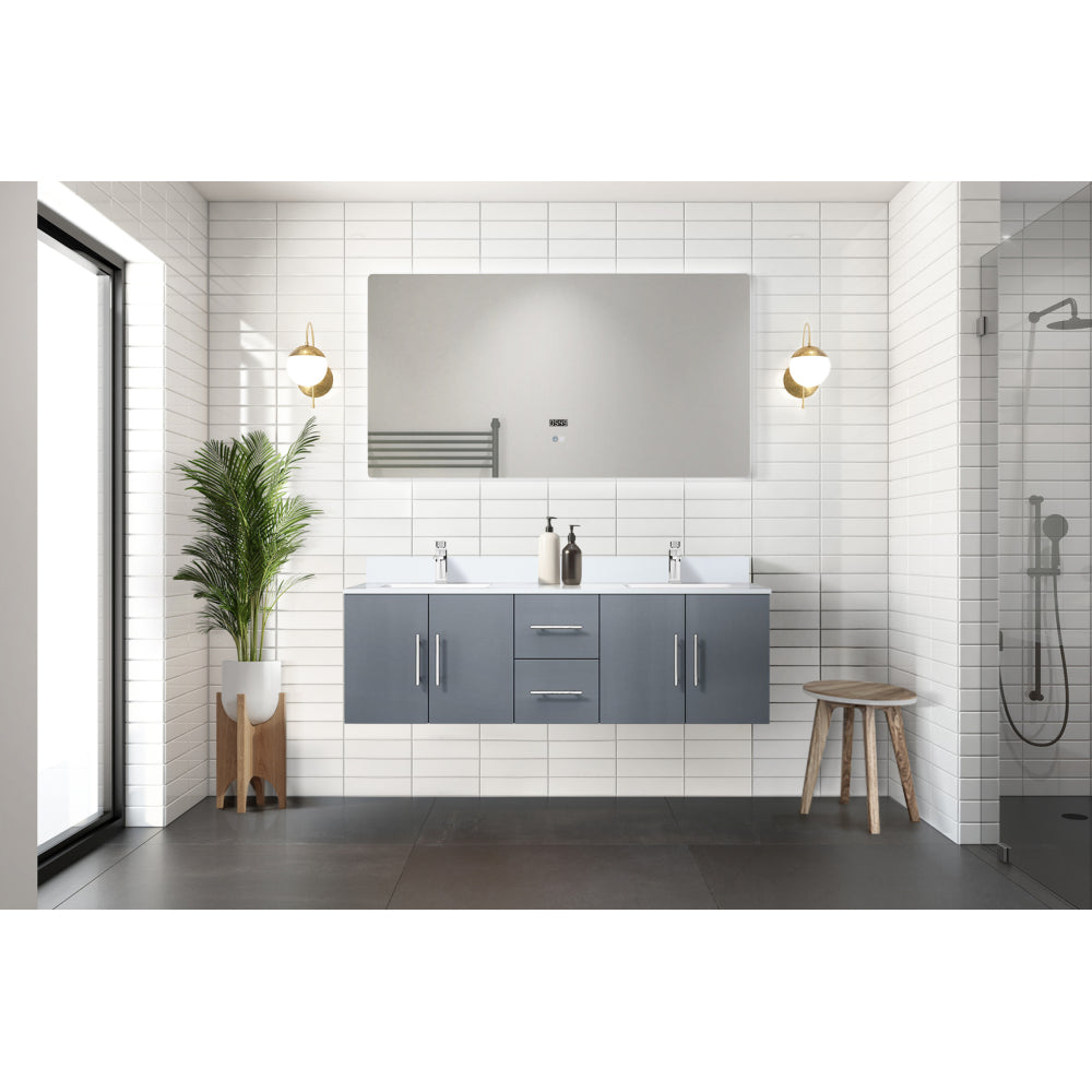Dark Grey Double Bath Vanity 60 in. W x 22 in. D, White Quartz Top, and Faucet Set