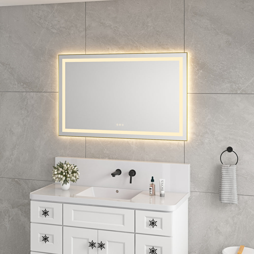 40" x 24" Inch LED Bathroom Mirror with Front and Backlight, Wall Mounted Vanity Mirror with Aluminum Frame, Anti-Fog, Memory, 3 Colors, Stepless Dimmable