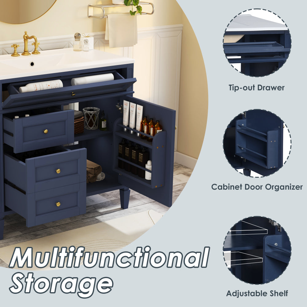 36'' Bathroom Vanity with Top Sink, Modern Bathroom Storage Cabinet with 2 Drawers and a Tip-out Drawer, Single Sink Bathroom Vanity