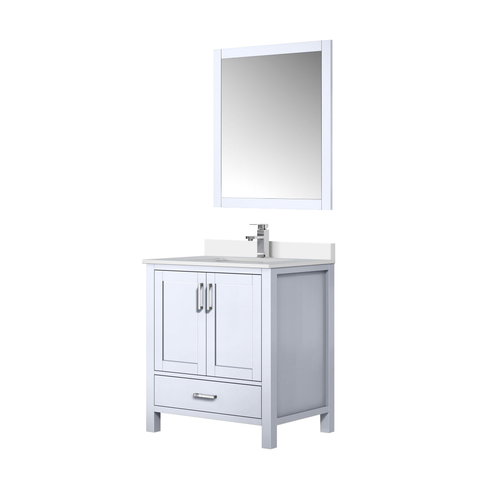 White Bath Vanity 30 in. W x 22 in. D, Cultured Marble Top, Faucet Set, and 28 in. Mirror