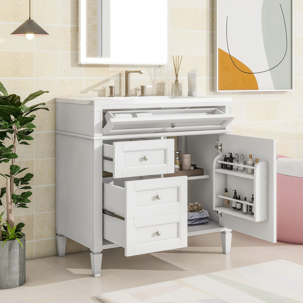 36'' Bathroom Vanity with Top Sink, Modern Bathroom Storage Cabinet with 2 Drawers and a Tip-out Drawer, Single Sink Bathroom Vanity