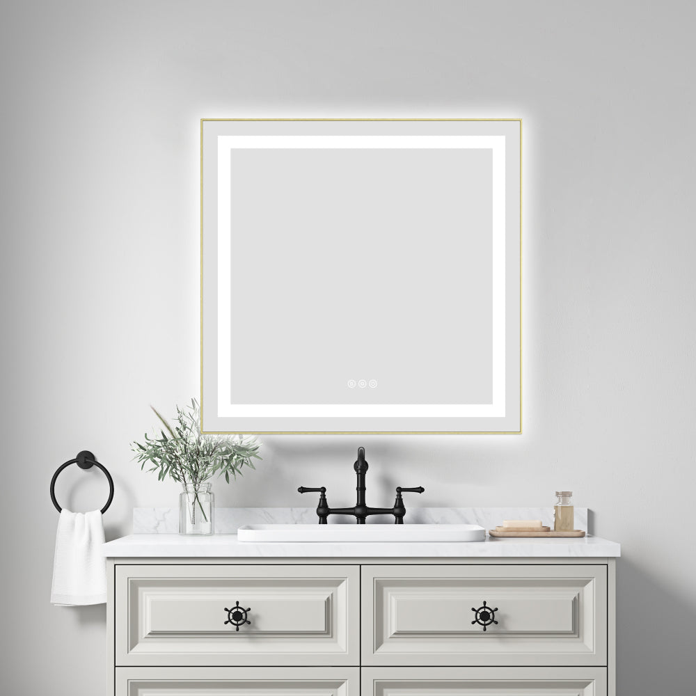 40" x 24" Inch LED Bathroom Mirror with Front and Backlight, Wall Mounted Vanity Mirror with Aluminum Frame, Anti-Fog, Memory, 3 Colors, Stepless Dimmable