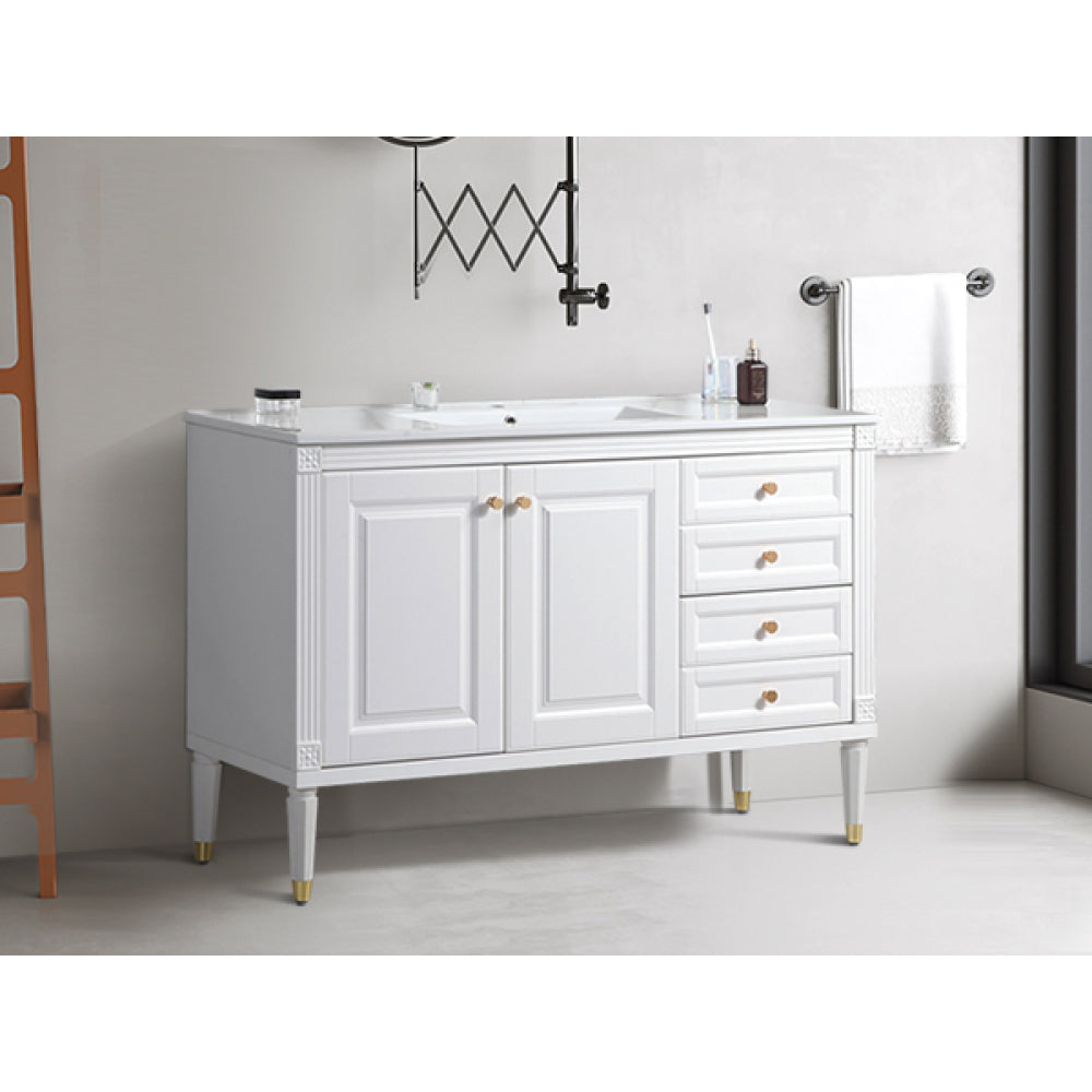 48'' Bathroom Vanity with Top Sink, Bathroom Storage Cabinet with 2 Soft Closing Doors and 3 Drawers, Single Sink Bathroom Vanity. White