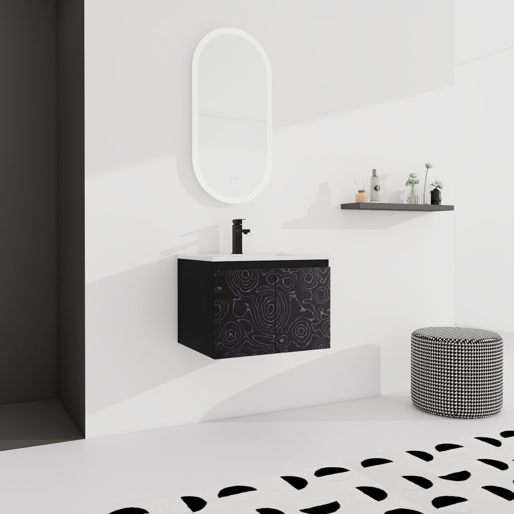 24'' Floating Wall-Mounted Bathroom Vanity With Ceramics Sink & Soft-Close Cabinet Door, KD-Package