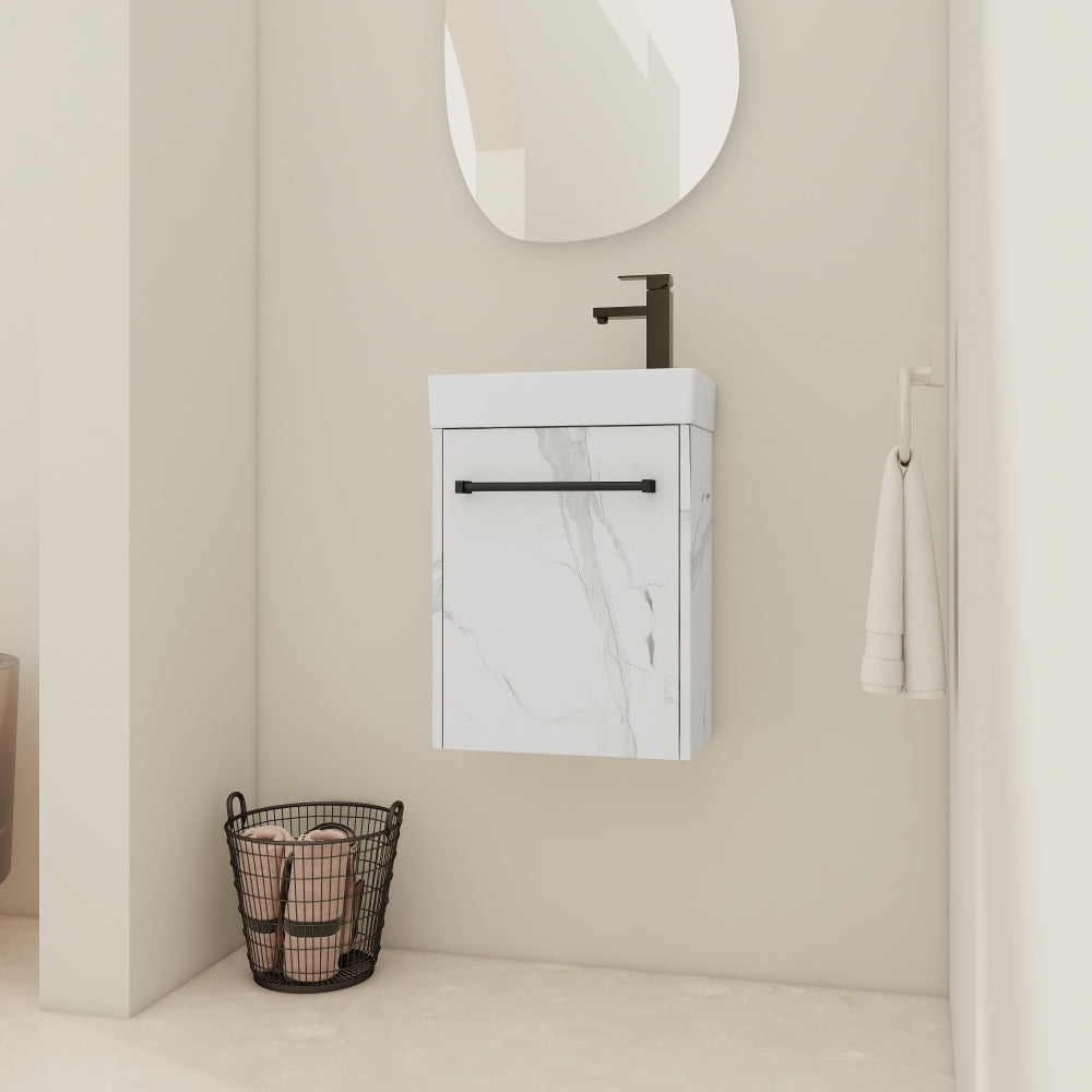 18'' Floating Wall-Mounted Bathroom Vanity with Ceramic Sink & Soft-Close Cabinet Door, For Small Bathroom