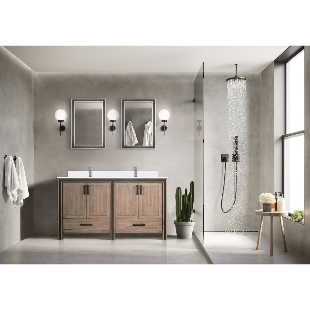 White Double Bath Vanity 60 in. W x 22 in. D, White Quartz Top and Faucet Set