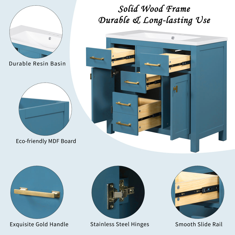 36'' Bathroon Vanity with Resin Sink Combo Set,Modern Freestanding Single Bathroom Cabinet with 4 Drawers & 2 Cabinets,Storage Cabinet for Bathroom, Solid Wood Frame Vanity Set (Same as SW000130AAC)