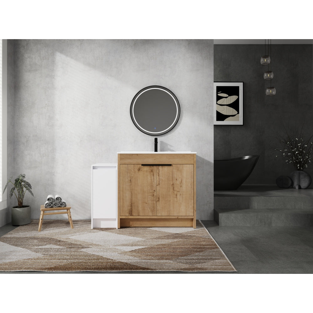 48 Inch Freestanding Bathroom Vanity with Ceramic Sink and Storage Cabinets, Soft Closing Door, 02436IMO+0312 Combination Cabinet, KD-Package