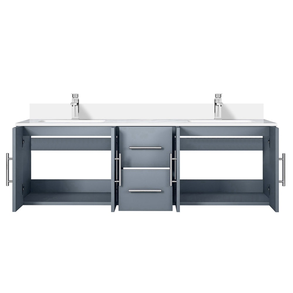 Dark Grey Double Bath Vanity 60 in. W x 22 in. D, White Quartz Top, and Faucet Set