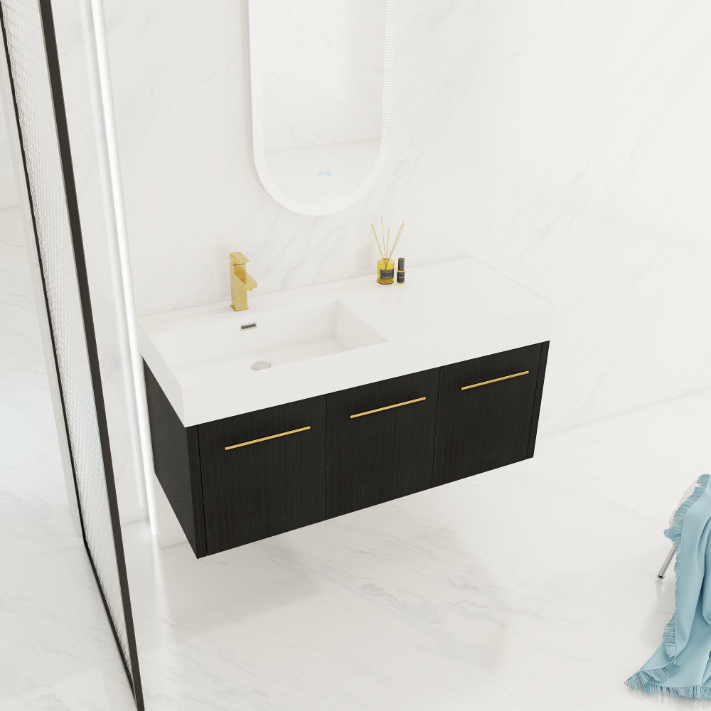 48 Inch Wall-Mounted Bathroom Vanity with Sink, Thick Edged Resin Basin, KD-Package