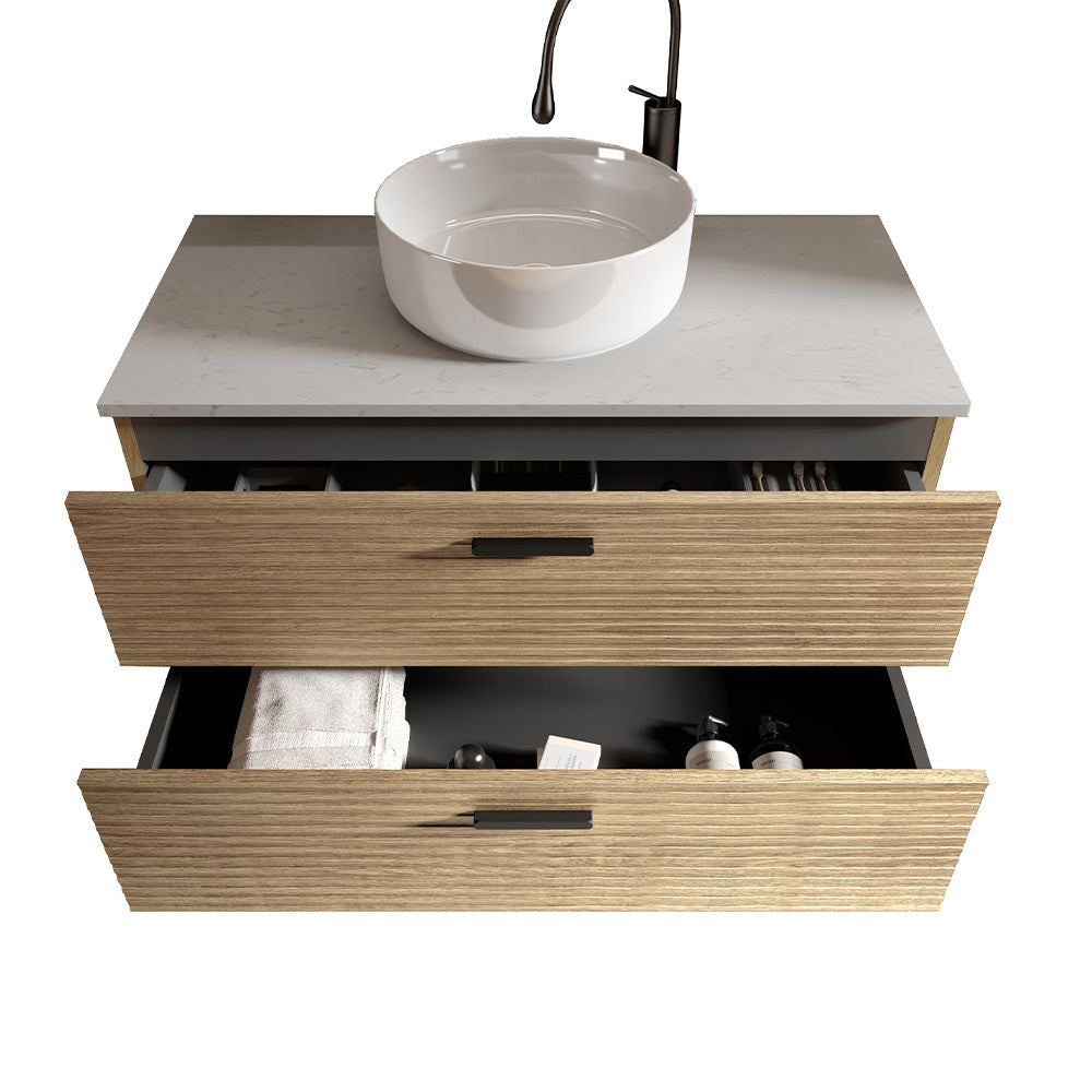 Emilia 36" Striped Natural Oak Bathroom Vanity with Ceramic Sink, Freestanding Bathroom Vanity for Modern Bathroom, KD