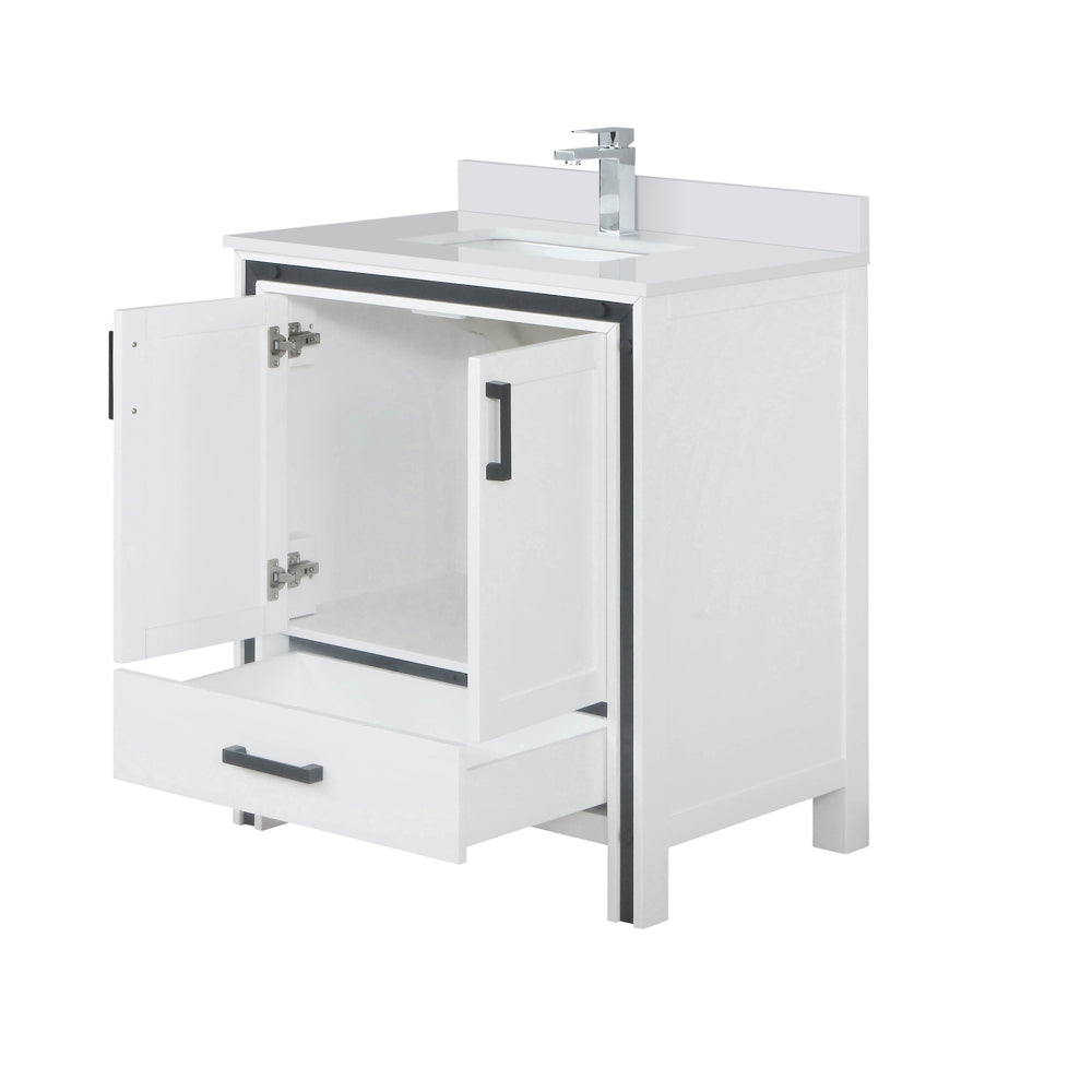 White Bath Vanity 30 in. W x 22 in. D, White Quartz Top and Faucet Set