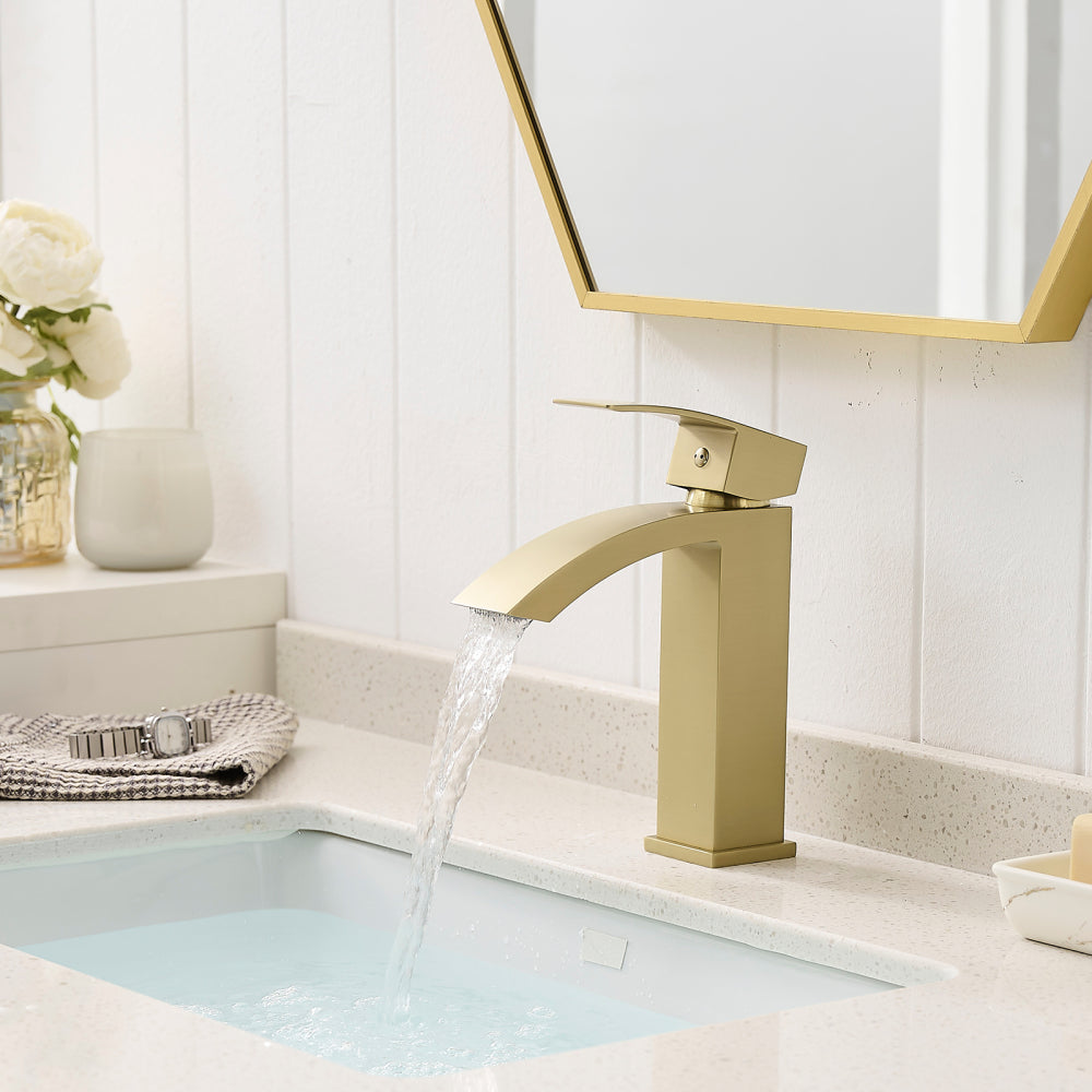 Brushed Gold Bathroom Faucet,Faucet for Bathroom Sink, Single Hole Bathroom Faucet Modern Single Handle Vanity Basin Faucet