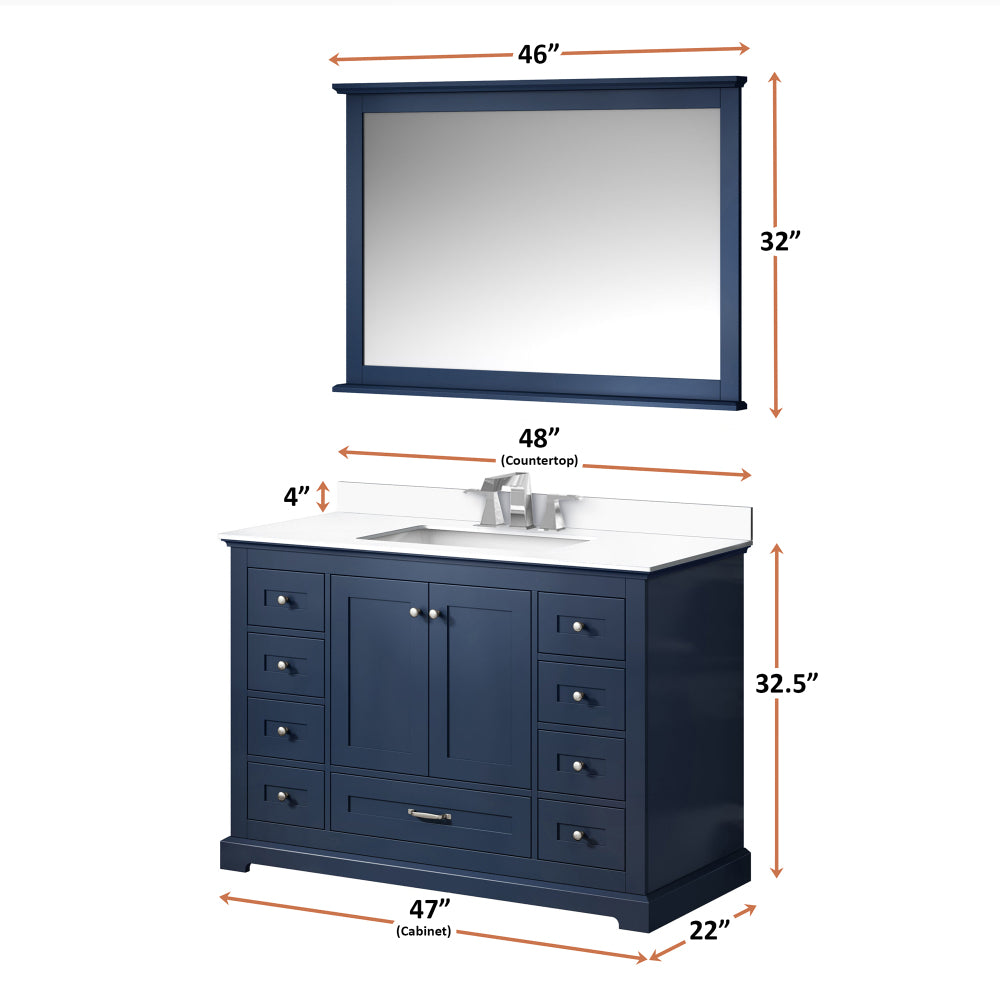 Navy Blue Single Bath Vanity 48 in. W x 22 in. D, White Quartz Top, and Faucet Set