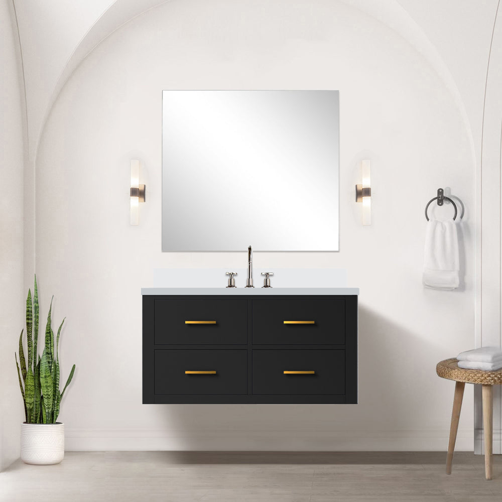 Blue Single Bath Vanity 36 in. W x 22 in. D, White Quartz Top, and Faucet Set