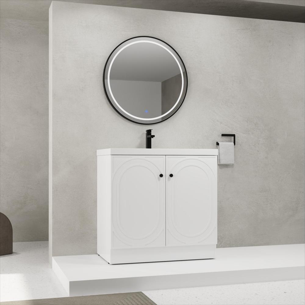 36" Freestanding Bathroom Vanity with White Resin Sink & 2 Soft-Close Cabinet Doors (KD-Packing)