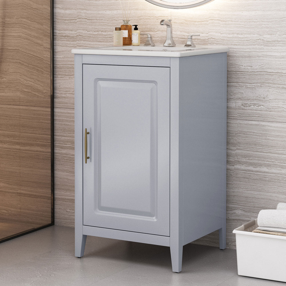 20.3" Bathroom Vanity with Sink, Functional Drawer, Door Shelf, Soft-closing Door, Black