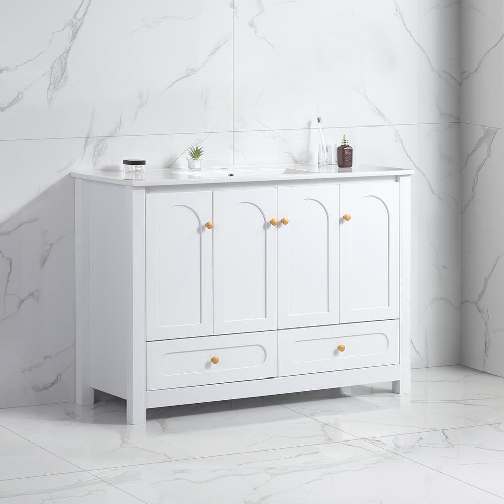 48" White Bathroom Vanity with Ceramic Sink Combo, Abundant Storage Cabinet -4 Soft close doors and 2 drawers