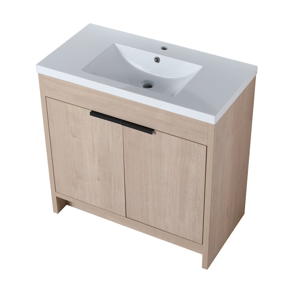 36 Inch Freestanding Bathroom Vanity with White Resin Sink & 2 Soft-Close Cabinet Doors (BVB02436PLO-GRB3640)