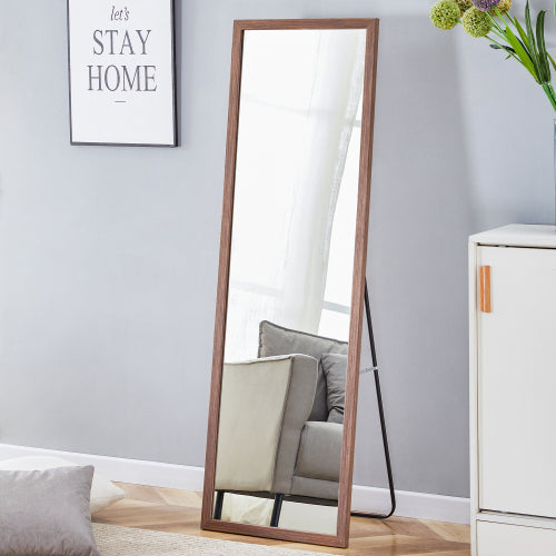 Third generation packaging upgrade, thickened border, brown wood grain solid wood frame full length mirror, dressing mirror, bedroom entrance, decorative mirror, and floor standing mirror. 57.9"*18.1"