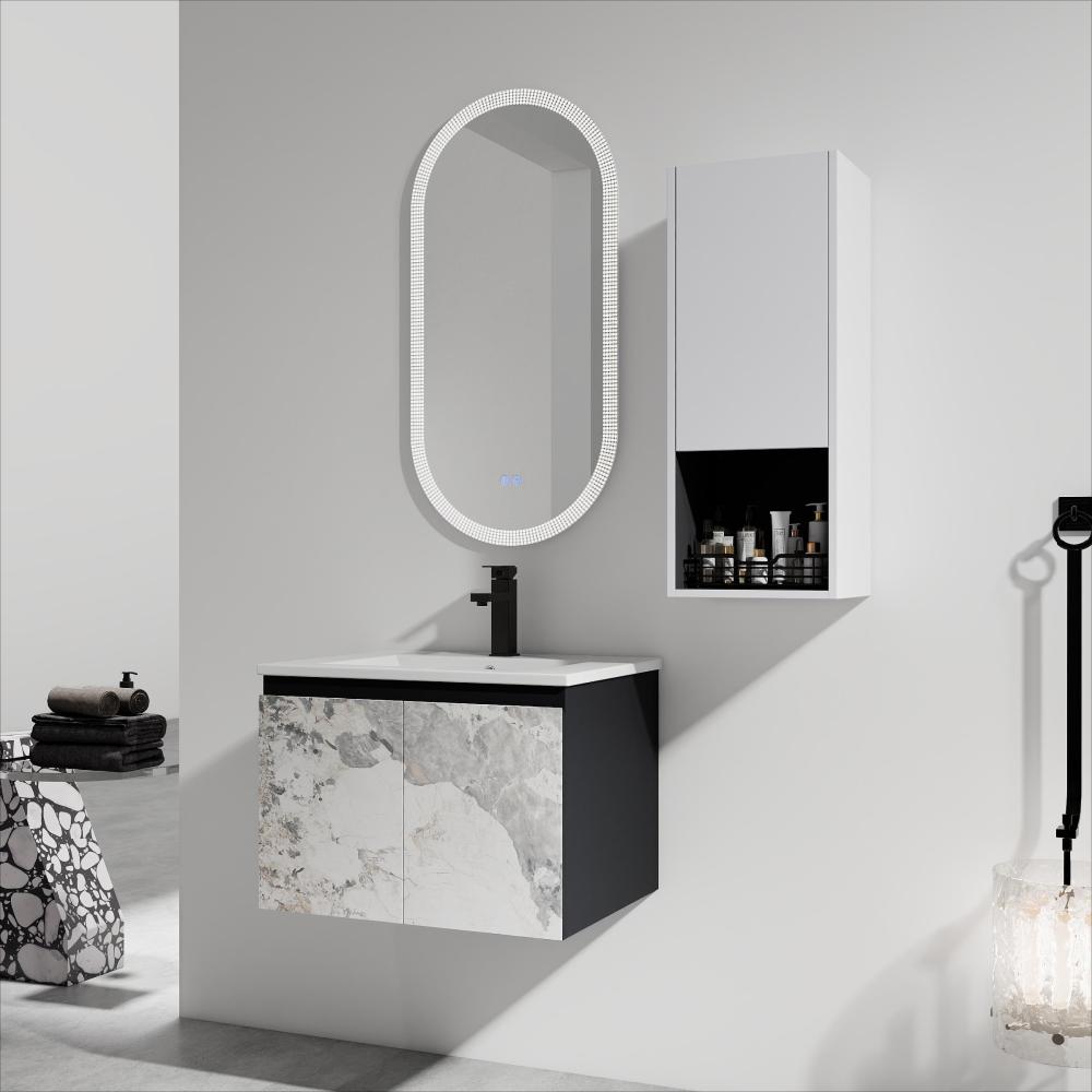 30" Wall-Mounted Bathroom Vanity With Ceramic Sink and Side Cabinet & Soft Close Doors, Combination Cabinet (KD-Package)