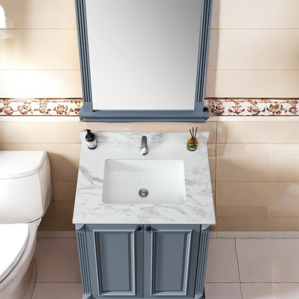 37"x22"Bathroom Vanity Top,sintered stone carra white Barthroom Vanity Sink Tops with Rectangular Undermount Ceramic Sink with Vanity Backsplash, Single Faucet Hole Bathroom Vanity Countertop