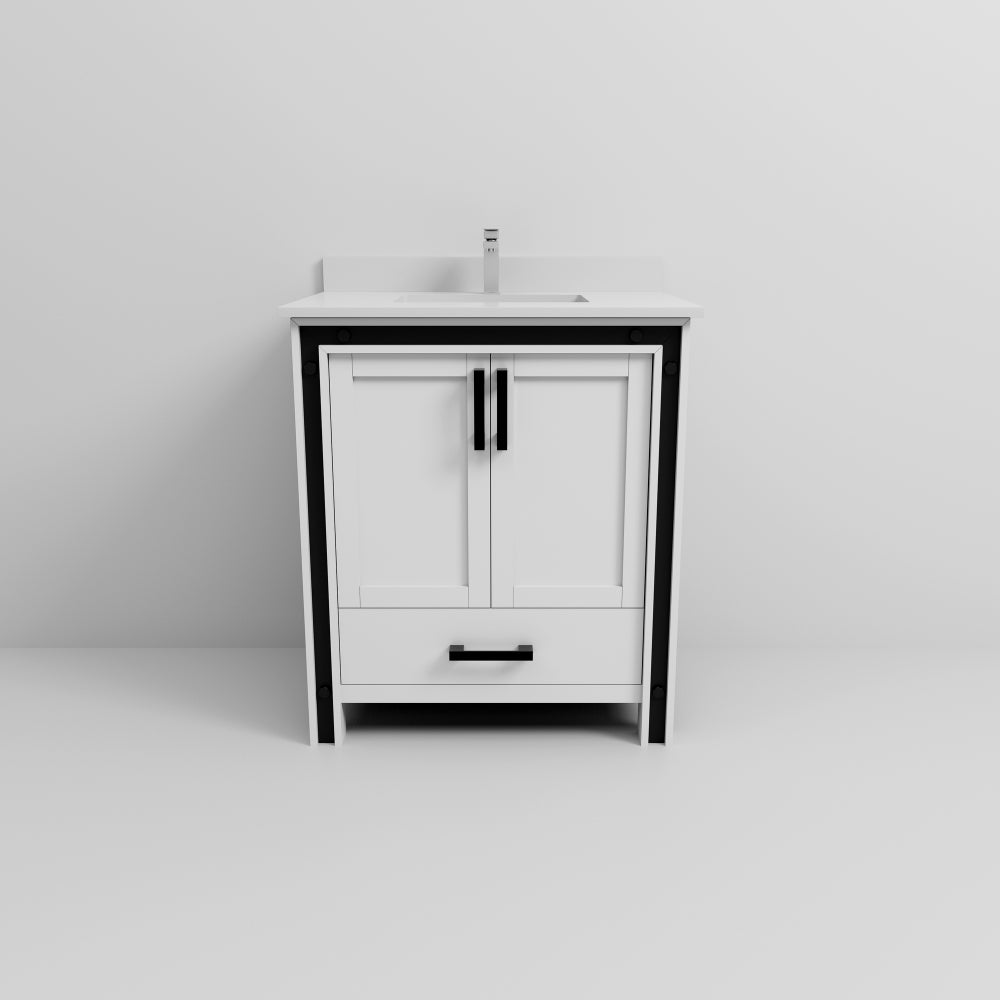 White Bath Vanity 30 in. W x 22 in. D, White Quartz Top and Faucet Set