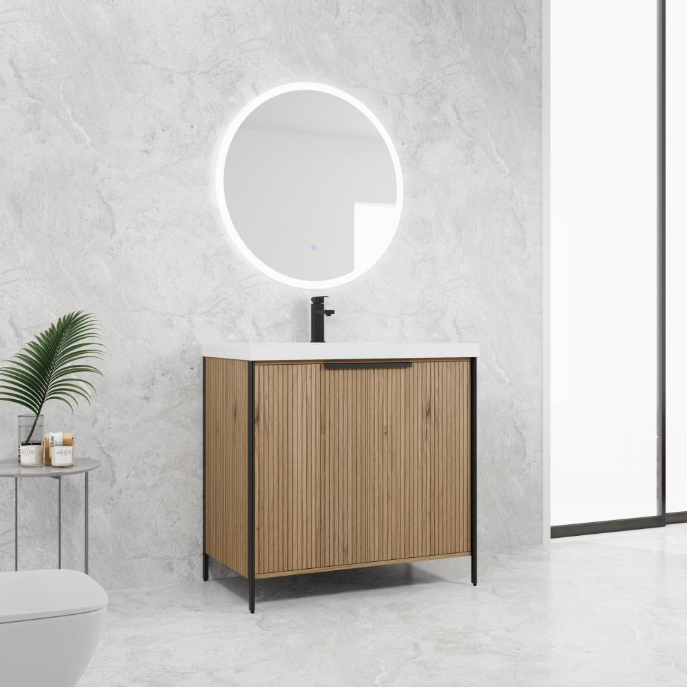 30" Freestanding Bathroom Vanity with Resin Sink & 2 Soft-Close Cabinet Doors (KD-Packing)