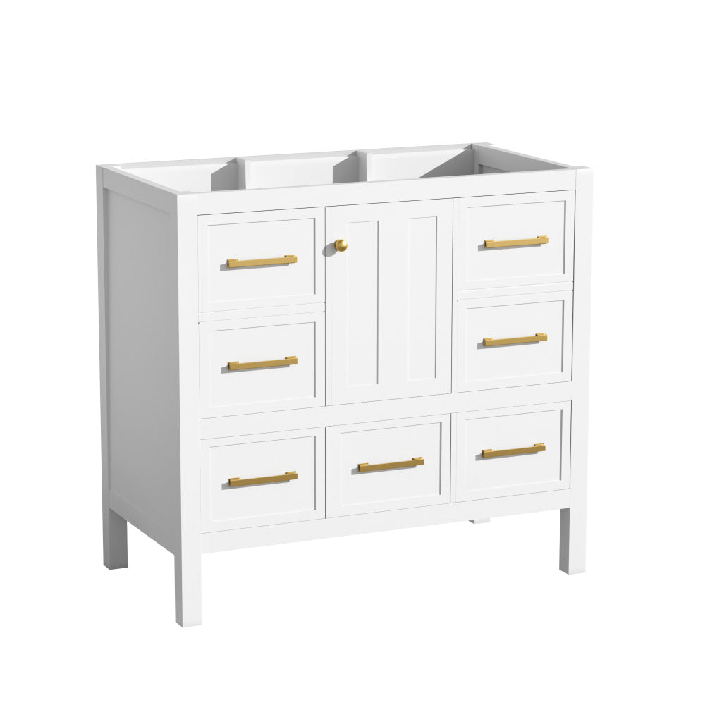 36'' Bathroom Vanity without Sink, Solid Wood Frame Bathroom Storage Cabinet, Freestanding Vanity with 5 Drawers& Soft Closing Doors (NOT INCLUDE BASIN SINK )