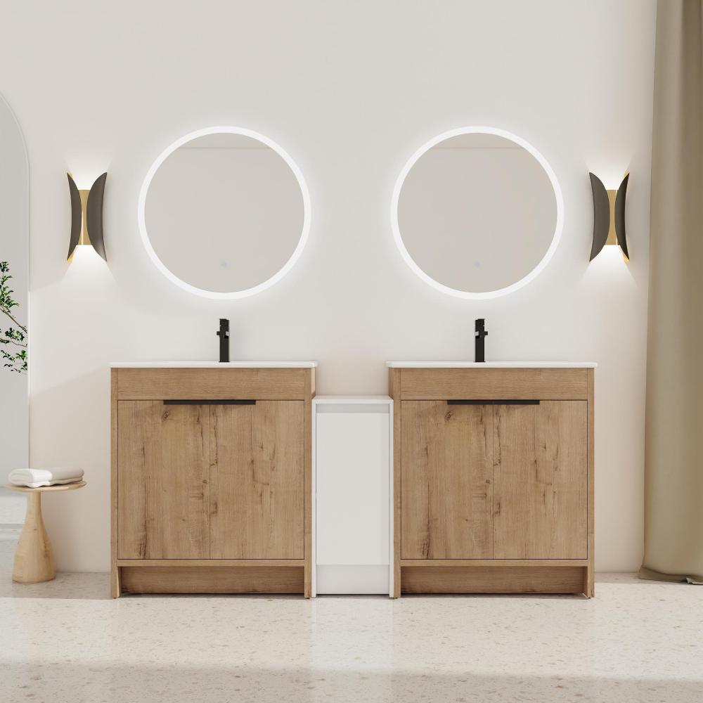 36" Freestanding Bathroom Vanity with White Ceramic Sink & 2 Soft-Close Cabinet Doors ((KD-PACKING),BVB02436IMO-F-BL9090B