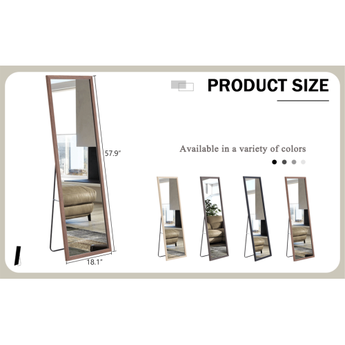 Third generation packaging upgrade, thickened border, brown wood grain solid wood frame full length mirror, dressing mirror, bedroom entrance, decorative mirror, and floor standing mirror. 57.9"*18.1"