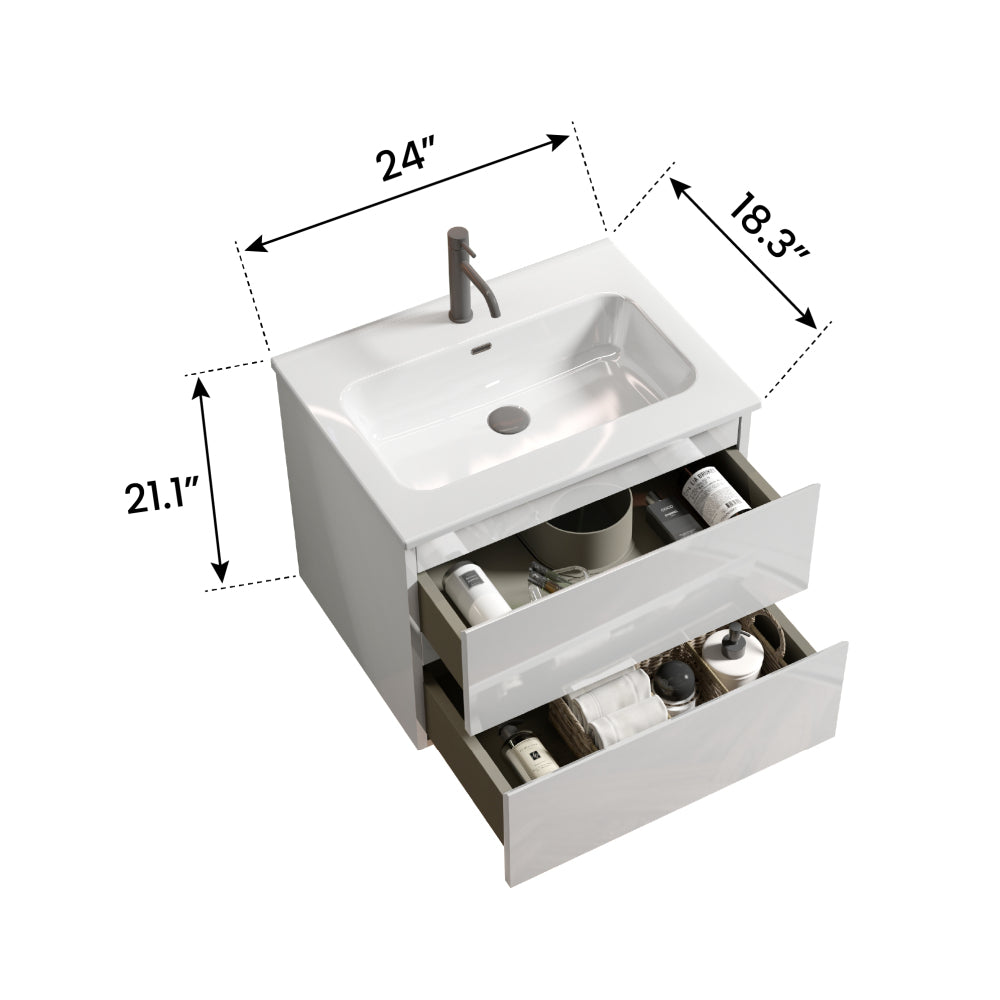 BB0924Y311, Integrated white ceramic basin with one predrilled faucet hole, drain assembly NOT included