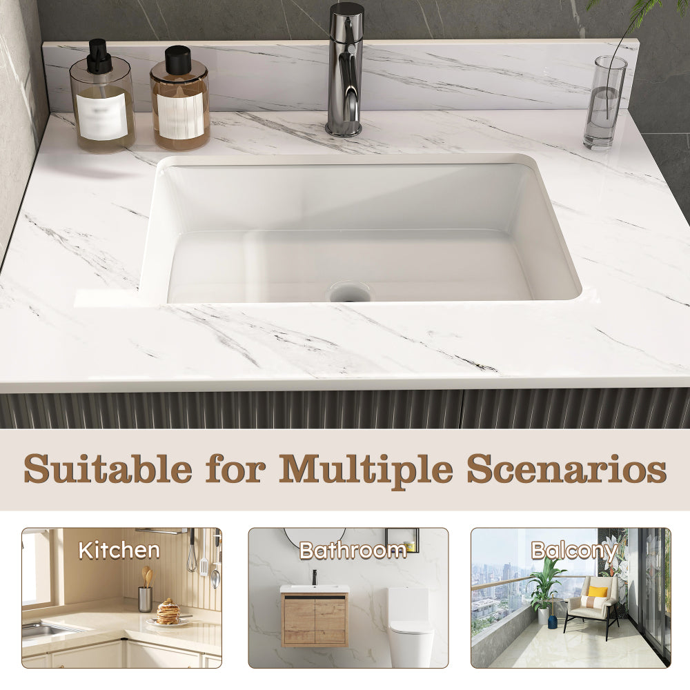 31 Inch Marble Vanity Top, White Vanity Top with Pre-drilled Faucet Holes, Bathroom Vanity Top with Undermount Rectangular Middle Sink and 4" Height Backsplash, Bianco Carrara Venato