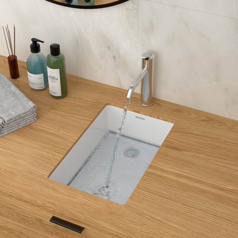 18"x12" White Ceramic Rectangular Undermount Bathroom Sink with Overflow