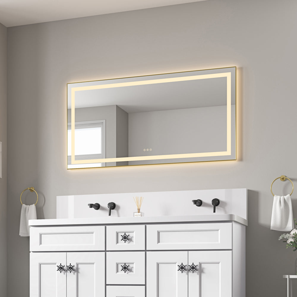 40" x 24" Inch LED Bathroom Mirror with Front and Backlight, Wall Mounted Vanity Mirror with Aluminum Frame, Anti-Fog, Memory, 3 Colors, Stepless Dimmable