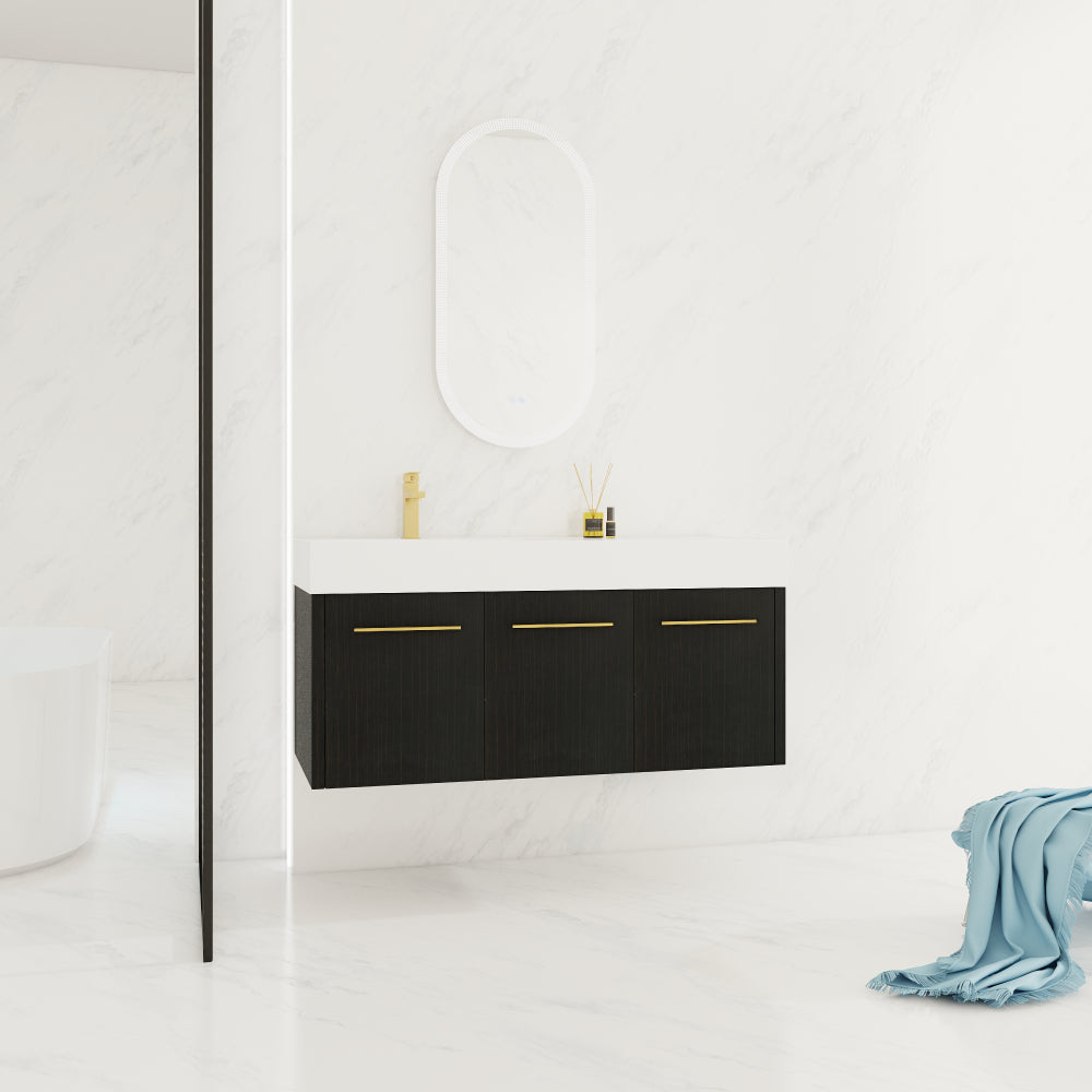 48 Inch Wall-Mounted Bathroom Vanity with Sink, Thick Edged Resin Basin, KD-Package