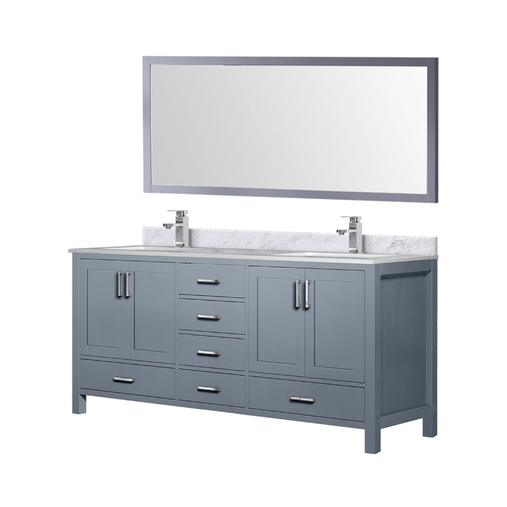 Dark Grey Double Bath Vanity 72 in. W x 22 in. D, Carrara Marble Top, Faucet Set, and 28 in. Mirror