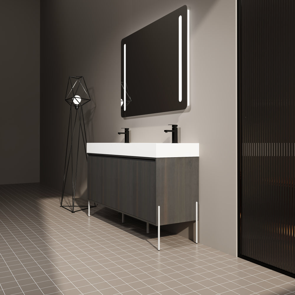 60" Freestanding Bathroom Vanity with Resin Double Sink, Storage Cabinet with Soft Closed Doors (KD-Package)