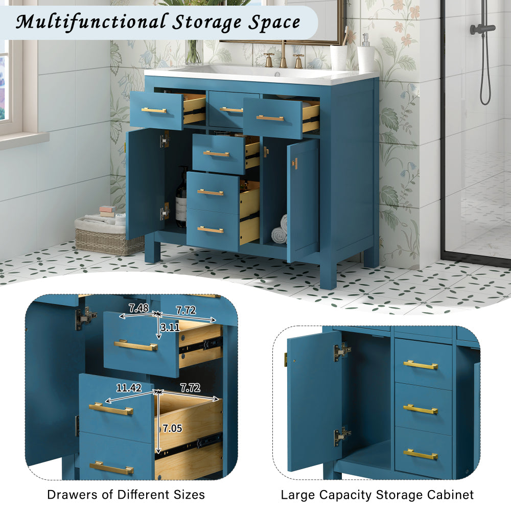 36'' Bathroon Vanity with Resin Sink Combo Set,Modern Freestanding Single Bathroom Cabinet with 4 Drawers & 2 Cabinets,Storage Cabinet for Bathroom, Solid Wood Frame Vanity Set (Same as SW000130AAC)