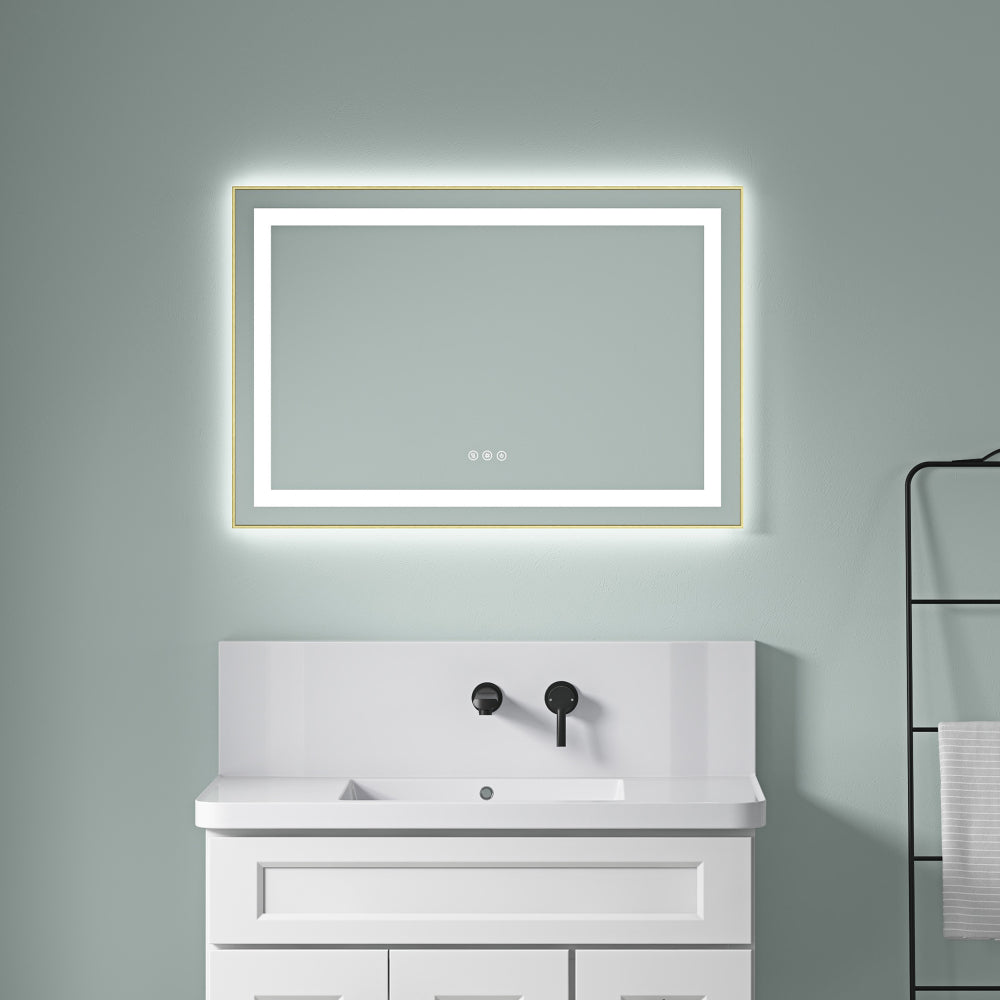 40" x 24" Inch LED Bathroom Mirror with Front and Backlight, Wall Mounted Vanity Mirror with Aluminum Frame, Anti-Fog, Memory, 3 Colors, Stepless Dimmable