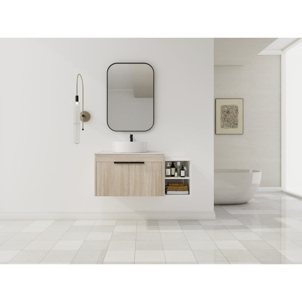 24 " Modern Design Float Bathroom Vanity With Ceramic Basin Set, Wall Mounted White Oak Vanity With Soft Close Door,KD-Packing,KD-Packing,2 Pieces Parcel(TOP-BAB110MOWH)