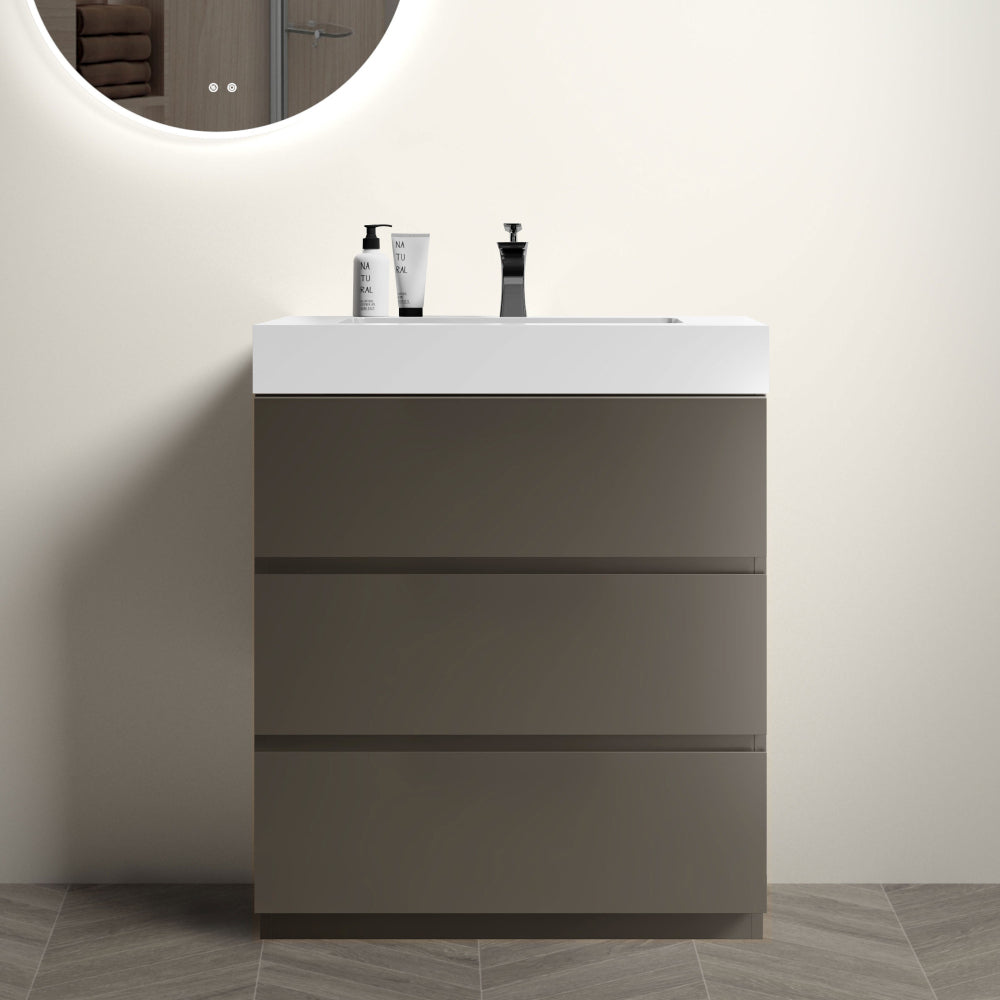 Alice 24" Gray Bathroom Vanity with Sink, Large Storage Freestanding Bathroom Vanity for Modern Bathroom, One-Piece White Sink Basin without Drain and Faucet, Pre-assembled