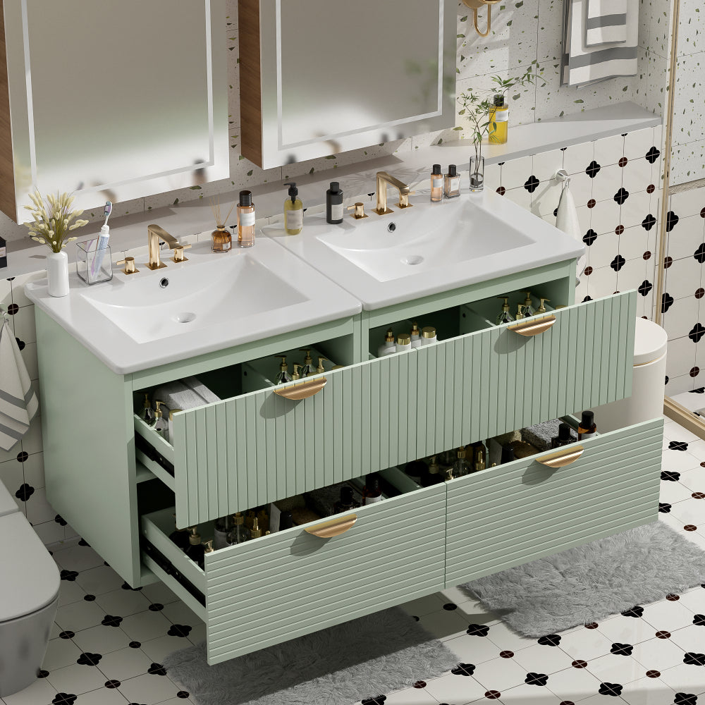 Modern 24-Inch Wall-Mounted Bathroom vanity with 2 Drawers, Green - Ideal for Small Bathrooms