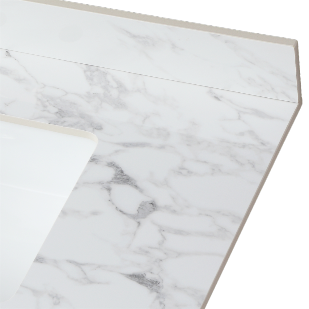 37"x22"Bathroom Vanity Top,sintered stone carra white Barthroom Vanity Sink Tops with Rectangular Undermount Ceramic Sink with Vanity Backsplash, Single Faucet Hole Bathroom Vanity Countertop
